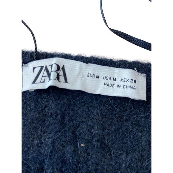 Zara Womens Sweater Wool Alpaca Sccop neck Side tie Knot M Black 5755/122 NWd - Picture 7 of 12